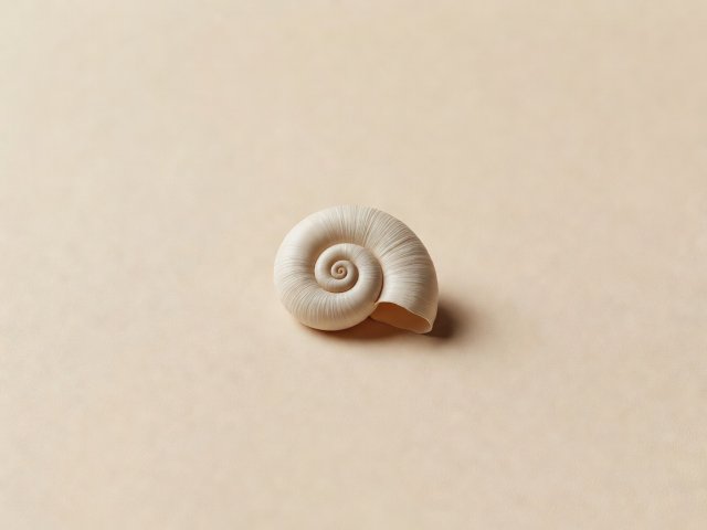 Conceptual 3D render of a spiral shell on smooth sand-coloured background